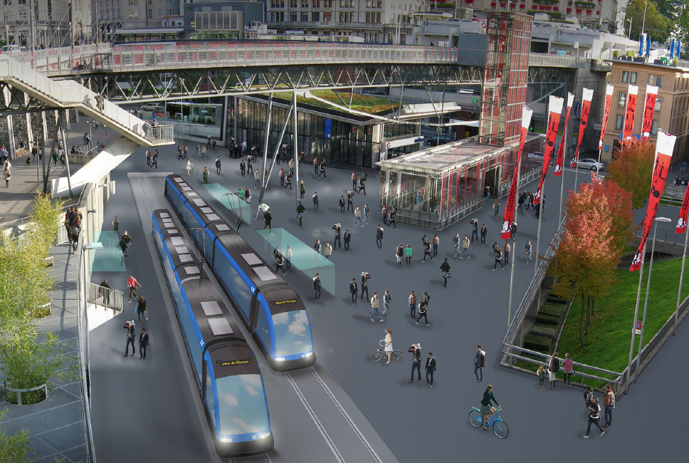 Le tram de Lausanne-Flon à Renens-Gare